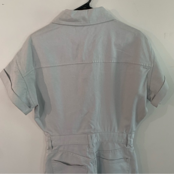 Zara Shimmery Metallic Gray Denim Jumpsuit Romper Size Medium - Picture 11 of 14